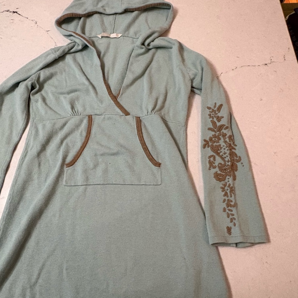 Vintage Y2K Athleta Pocket V Neck Hoodie Mini Dress Small Bella Swan Embroidered